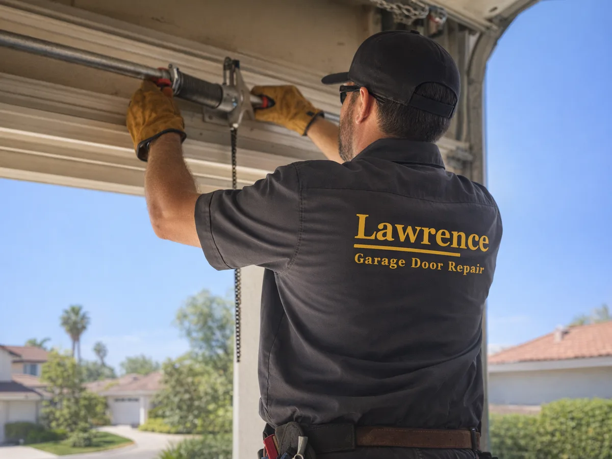 garage door repair technician on the job in Baldwin Park, CA
